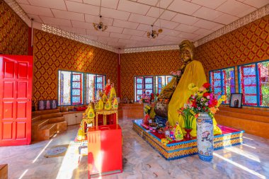 George Town, Penang, Malaysia - Jan 2023: The renowned Wat Chaiya Mangalaram, established in 1845 by Buddhist monks from Thailand, houses some spectacular Buddha sculptures that are a must-see.