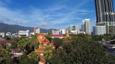 Aerial view panorama of the Penang Burmese Buddhist Temple of George Town in Malaysia. known as Dhammikarama Burmese Temple, is located in Penang, Malaysia. Established in 1803.