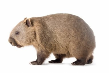 Avustralya 'ya özgü ve Vombatus ursinus türüne ait bir keseli olan beyaz bir zemin üzerinde bir wombat. Wombatlar Avustralya 'da korunan bir türdür..