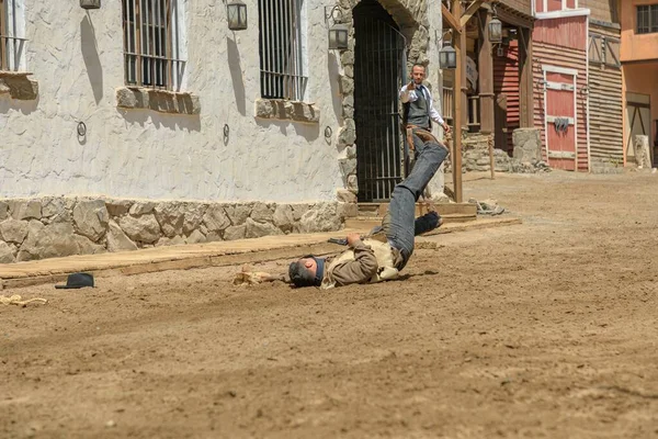 stock image Sioux City Park, Gran Canaria - April 2023: The actors of Sioux City Park play the roles of cowboys, sheriffs, bandits, and other characters, and engage visitors in mock gunfights and other activities