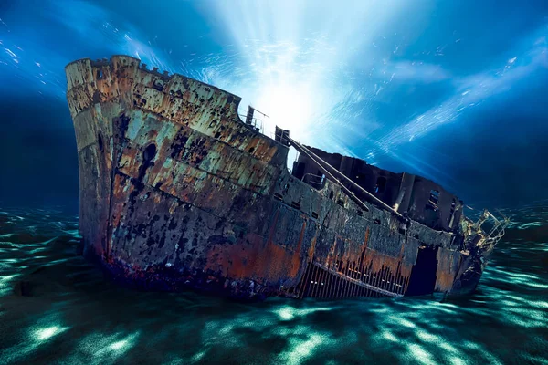 Naufragio Titanic Descansando Fondo Del Océano Captura Atmósfera Espeluznante Del Imagen de stock