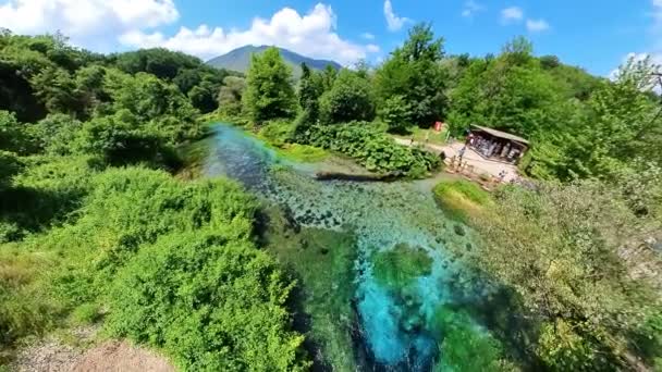 Aerial View Blue Eye Water Spring Situated Village Muzine Close — Stock Video