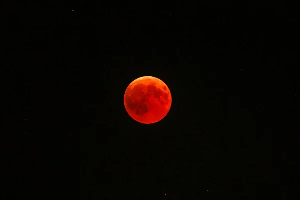 Detalles Luna Roja Llena Sobre Oscuro Cielo Negro Por Noche — Foto de Stock