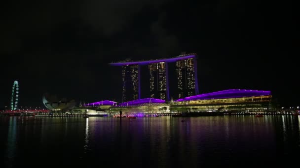 Singapore April 2018 Panorama Der Jachthafenbucht Beleuchtet Bei Nacht Singapore — Stockvideo
