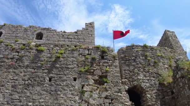 Kasteel Rozafa Albanië Strategische Ligging Belangrijke Verdedigingsbolwerk Met Muren Vestingwerken — Stockvideo