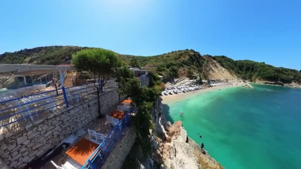 Drone Vista Sulla Spiaggia Pulebardha Situato Sulla Splendida Riviera Albanese — Video Stock