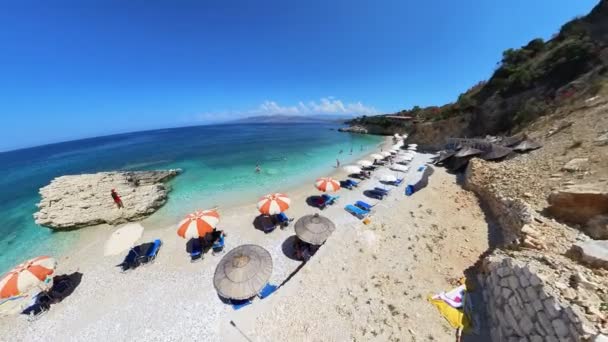 Saranda Albania Giugno 2023 Vista Drone Sulla Spiaggia Pulebardha Ottima — Video Stock
