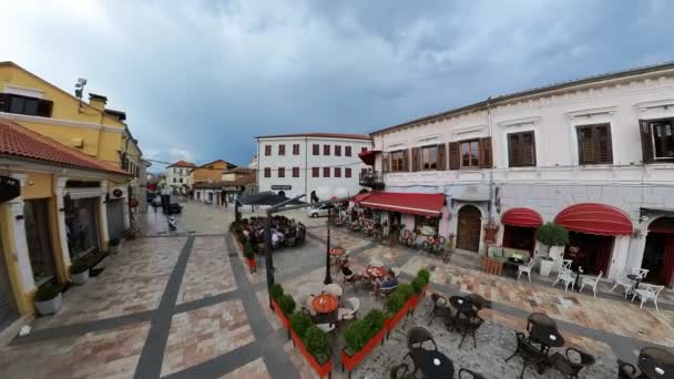 Shkoder Albania May 2023 Drones Perspective View Shkodra Downtown Breathtaking — Stock Video