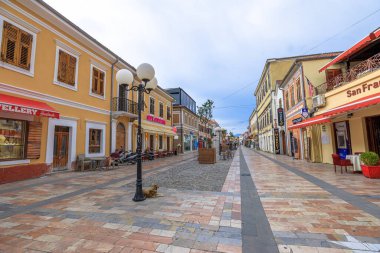 Shkoder, Albania - May 1, 2023: Shkodra street view, captivating fusion of history, culture, and nature. It showcases citys unique charm and allure, inviting visitors to explore its intriguing clipart