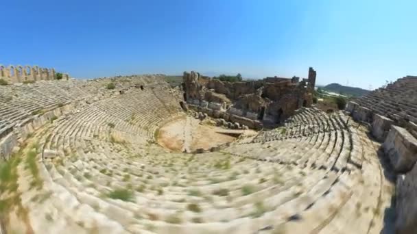 Воздушный Hyper Lapse Древнеримский Театр Перге Турция Является Впечатляющим Свидетельством — стоковое видео