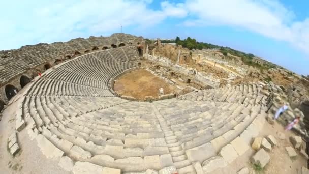 Egyik Legszembetűnőbb Jellemzője Side Régészeti Lelőhely Törökországban Ősi Színház Színházak — Stock videók