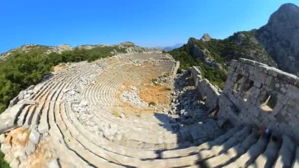 Aerial View Hyper Lapse Ancient Theater Mount Gulluk Termessos National — Stock Video