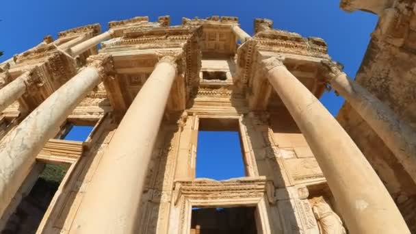 Bibliothèque Celsus Avec Des Sculptures Complexes Des Statues Évoque Sens — Video