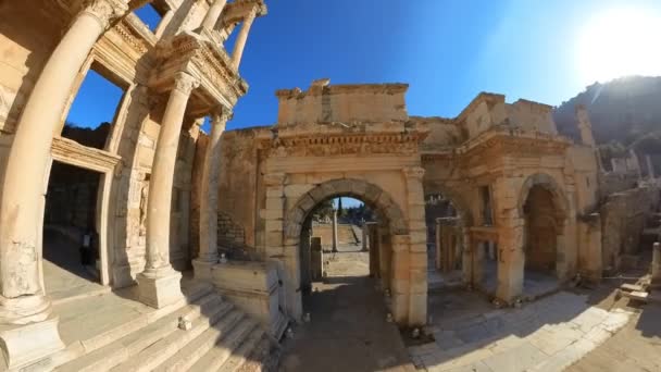 Bibliotheek Van Celsus Poort Van Augustus Efeze Archeologische Site Turkije — Stockvideo