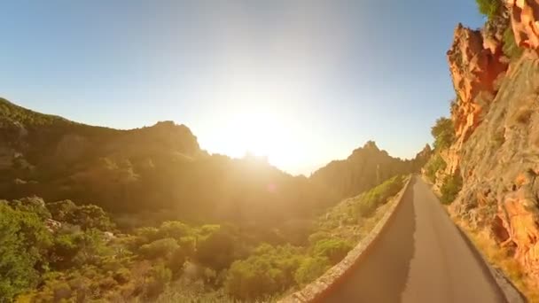 Luchtfoto Van Piana Badlands Van Corsica D81 Route Bij Zonsondergang — Stockvideo