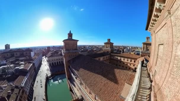 Esplêndido Panorama Ferrara Itália Torre Castelo Ferrara Castelo Estense Remonta — Vídeo de Stock