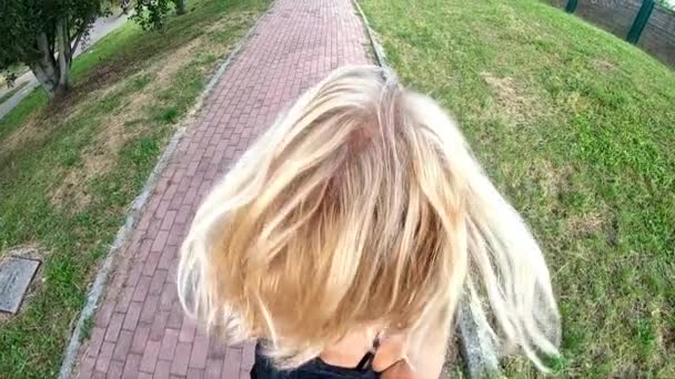 Lent Motion Jeune Femme Blonde Jogging Contre Soleil Ralenti Une — Video