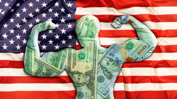 Бизнес Кинотеатр Фон Концепция Могущественного Американского Доллара Флаг Сша Бодибилдер — стоковое видео
