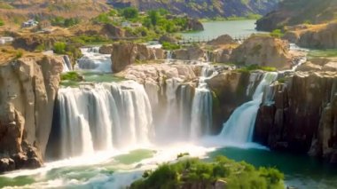 Shoshone Falls ya da Niagara of the West, Snake River, Idaho 'nun muhteşem hava görüntüsü sineması..