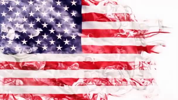 Дим Національного Прапора Сполучених Штатів Америки Ізольовано Білому Тлі Анімація — стокове відео