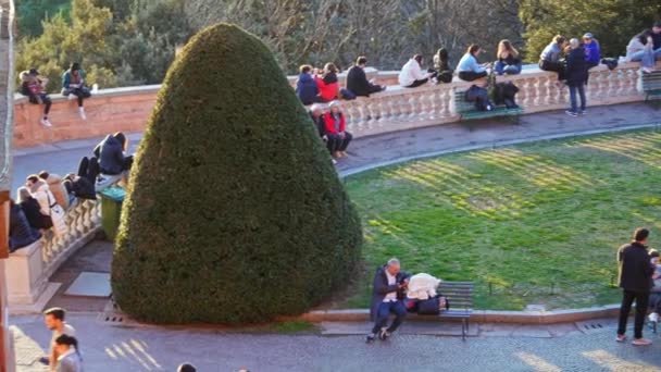 Bologna Italy Feb 2024 Tourists Sitting Courtyard Madonna San Luca — Stock Video