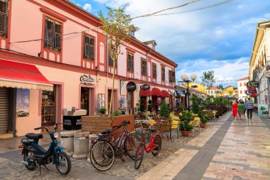 Shkoder, Albania - May 1, 2023: Shkodras downtown is simply awe-inspiring. From this vantage point, one can marvel at the beauty of one of Albanias most picturesque cities. clipart