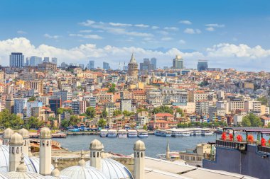 İstanbul 'un manzarası, mimari çeşitliliğin sergilendiği hindi manzarası ve Galata kulesi ile Türkiye' nin hareketli şehir hayatı
