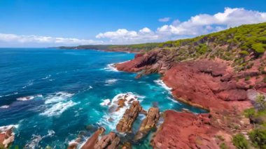 Kırmızı Point lookout içinde Ben Boyds Milli Parkı, sıradışı kaya oluşumu manzaralı Boyds Kulesinin yakınında. Eden, Merimbula ve Sapphire Coast, yeni Güney Galler, Avustralya.