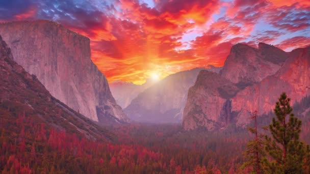 Tunnel View Vista Golden Hour Yosemite National Park Marvel Silhouette — Stock Video