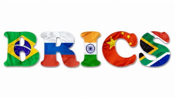 Asociación Brics Acrónimo Brasil Rusia India China Sudáfrica Banderas Aisladas — Vídeo de stock