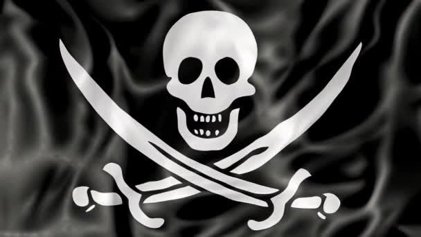 卡利科杰 海盗旗 白色骷髅和剑穿过黑色织物背景 — 图库视频影像