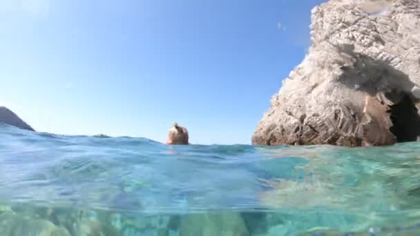 Kobieta Dorosła Snorkeler Spokojnie Bada Tętniącą Życiem Rafę Koralową Różnorodne — Wideo stockowe