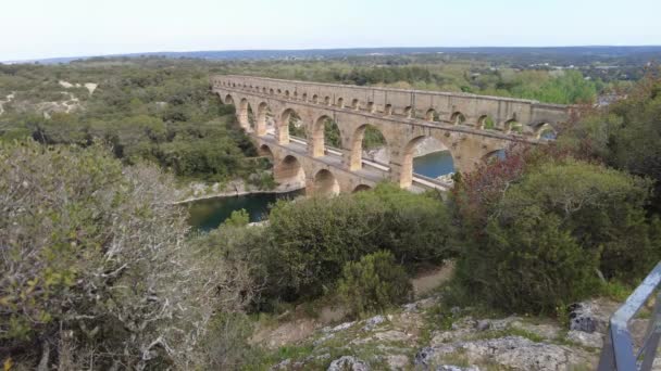 Vue Panoramique Pont Gard Aqueduc Romain Classé Patrimoine Mondial Unesco — Video