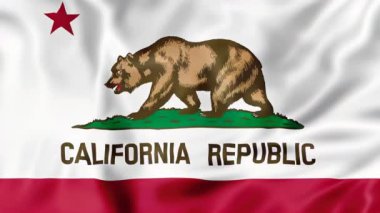 Boz ayı ve kızıl yıldızın yer aldığı ikonik Kaliforniya bayrağının dijital çizimi. 3B illüstrasyon