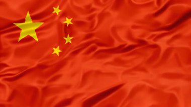 İpeksi yıldızlı, dalgalı ipek kumaş arka planında ulusal Çin bayrağı. 3B illüstrasyon
