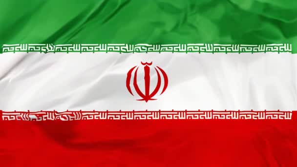 Bandeira Nacional Irã Com Seu Distintivo Emblema Cores Representadas Tecido — Vídeo de Stock