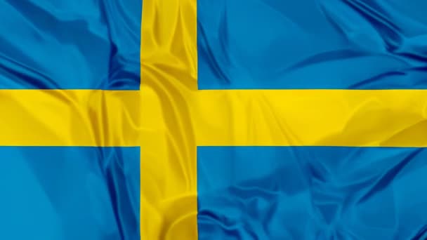 Orgullosa Patriótica Bandera Sueca Azul Amarilla Ondeando Viento Simbolizando Identidad — Vídeos de Stock