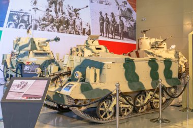 Royal Tank Museum, Amman, Jordan - May 4, 2024: Universal Carrier T16, also known as the Bren gun carrier, from the 1940s showcased at the Royal Tank Museum in Jordan clipart