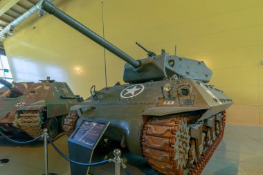 Royal Tank Museum, Amman, Ürdün - 4 Mayıs 2024: 2. Dünya Savaşı 'ndan kalma Amerikan M10 tank destroyeri Ürdün' deki Royal Tank Müzesi 'nde sergilendi.
