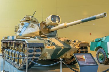 Kraliyet Tank Müzesi, Amman, Ürdün - 4 Mayıs 2024: M60 A1 ana savaş tankı Ürdün 'deki Royal Tank Müzesi' nde sergilendi.