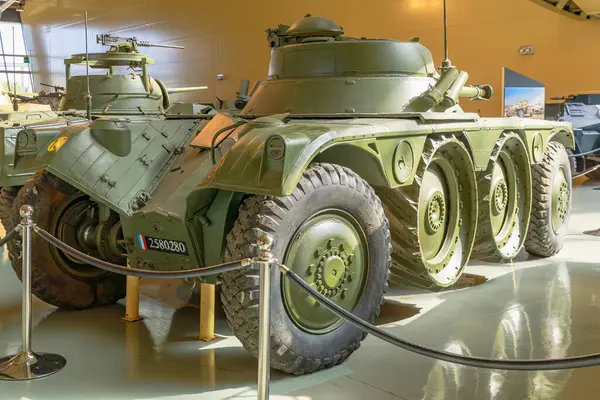 stock image Royal Tank Museum, Amman, Jordan - May 4, 2024: Exhibit of a 1960s French army panhard ebr armored car showcased at the Royal Tank Museum of Jordan