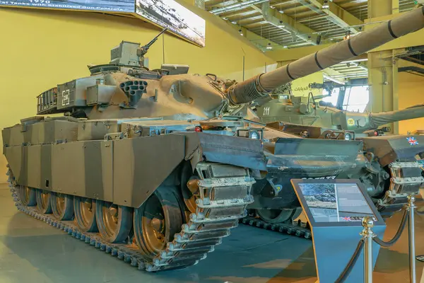 stock image Royal Tank Museum, Amman, Jordan - May 4, 2024: Chieftain V, at Jordan's Tank Museum, offers view into military history and engineering design, showcasing the evolution of armored vehicles.
