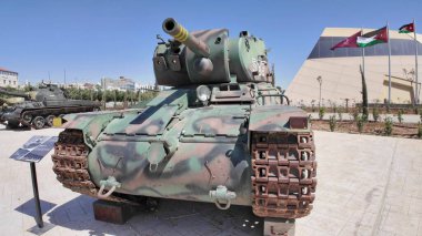 Royal Tank Museum, Amman, Jordan - May 4, 2024: Historical Swedish Stridsvagn M42 tank showcased under the clear sky at the Royal Tank Museum in Jordan, displaying military heritage clipart