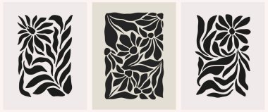 Soyut moda çiçekli afiş Y2K. Modern trend minimalist tarzı. Duvar kağıdı, duvar dekoru, kumaş, kartpostal, kapak, şablon, pankart için el çizimi.