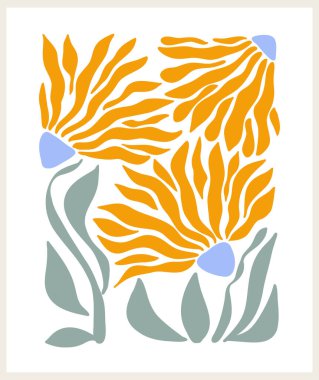 Soyut moda çiçekli afiş Y2K. Modern trend minimalist tarzı. Duvar kağıdı, duvar dekoru, kumaş, kartpostal, kapak, şablon, pankart için el çizimi.