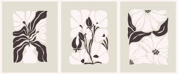 Plakat Kwiaciarni Zestaw Druku Modne Abstrakcyjne Botaniczne Sztuki Ścienne Kwiatowym — Wektor stockowy