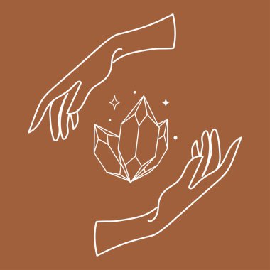 Kristal vektör çizimi. Elleri, elmas şekilleri, kristalleri olan soyut modern geometrik nesneler