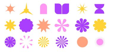 Acımasız geometrik şekiller ve ızgaralar. Vahşi çağdaş yıldız oval spiral çiçek ve diğer ilkel elementler. İsviçre tasarım estetiği. Bauhaus memphis tasarımı