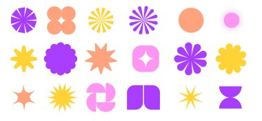 Acımasız geometrik şekiller ve ızgaralar. Vahşi çağdaş yıldız oval spiral çiçek ve diğer ilkel elementler. İsviçre tasarım estetiği. Bauhaus memphis tasarımı