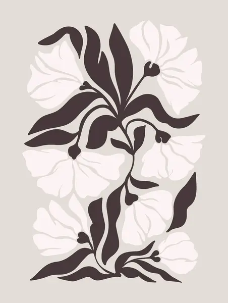 Soyut çiçek posterleri. Modern trend Matisse minimal tarzı. Pastel renkler. Duvar kağıdı, duvar dekoru, baskı, kartpostal, kapak, şablon, pankart için el yapımı tasarım. Vektör illüstrasyonu.